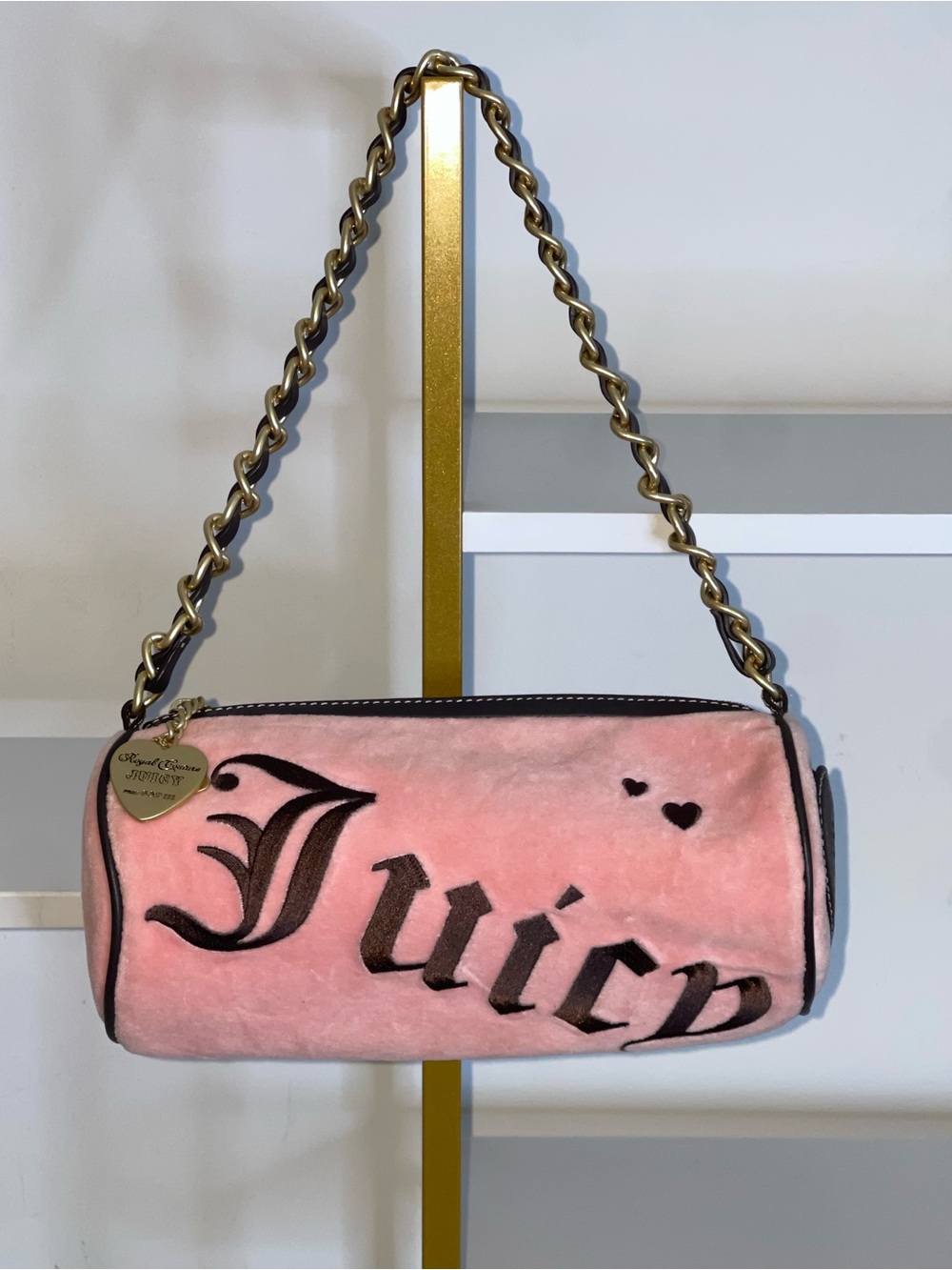 Vintage Juicy Couture Pink Velour Barrel Shoulder Bag